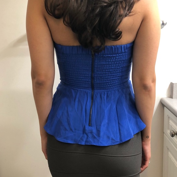 Bebe royal blue strapless peplum top - Picture 2 of 5